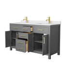 Wyndham Beckett 60" Double Bathroom Vanity In Dark Gray White Cultured Marble Countertop Undermount Square Sinks Brushed Gold Trim WCG242460DGGWCUNSMXX