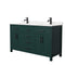 Wyndham Beckett 60" Double Bathroom Vanity In Green Carrara Cultured Marble Countertop Undermount Square Sinks Matte Black Trim WCG242460DGKCCUNSMXX