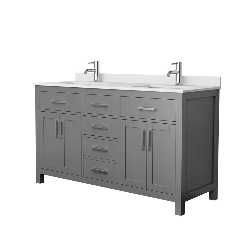 Wyndham Beckett 60" Double Bathroom Vanity In Dark Gray White Cultured Marble Countertop Undermount Square Sinks And No Mirror WCG242460DKGWCUNSMXX