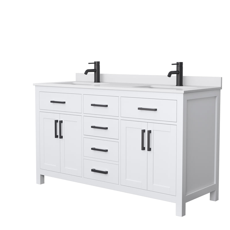 Wyndham Beckett 60" Double Bathroom Vanity In White White Cultured Marble Countertop Undermount Square Sinks Black Trims And No Mirror WCG242460DWBWCUNSMXX