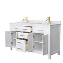 Wyndham Beckett 60" Double Bathroom Vanity In White White Cultured Marble Countertop Undermount Square Sinks Brushed Gold Trims and No Mirror WCG242460DWGWCUNSMXX