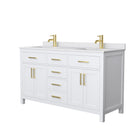 Wyndham Beckett 60" Double Bathroom Vanity In White White Cultured Marble Countertop Undermount Square Sinks Brushed Gold Trims And No Mirror WCG242460DWGWCUNSMXX