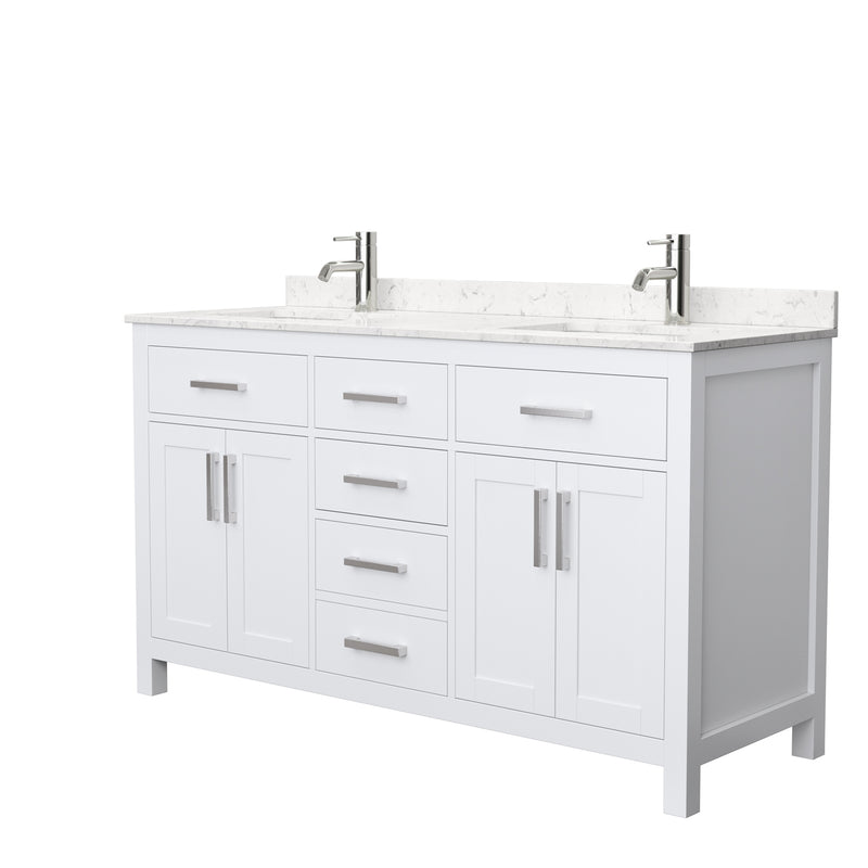 Wyndham Beckett 60" Double Bathroom Vanity In White Carrara Cultured Marble Countertop Undermount Square Sinks And No Mirror WCG242460DWHCCUNSMXX