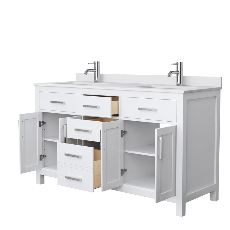 Wyndham Beckett 60" Double Bathroom Vanity In White White Cultured Marble Countertop Undermount Square Sinks and No Mirror WCG242460DWHWCUNSMXX