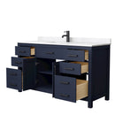 Wyndham Beckett 60" Single Bathroom Vanity In Dark Blue Carrara Cultured Marble Countertop Undermount Square Sink Matte Black Trim WCG242460SBBCCUNSMXX