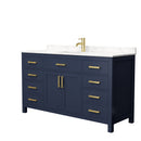 Wyndham Beckett 60" Single Bathroom Vanity In Dark Blue Carrara Cultured Marble Countertop Undermount Square Sink And No Mirror WCG242460SBLCCUNSMXX