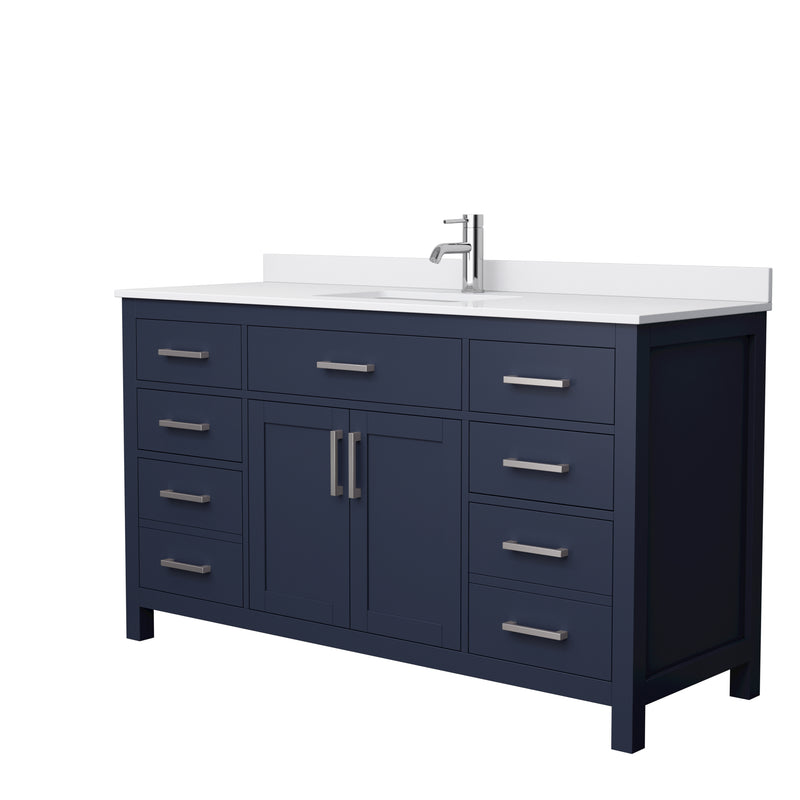 Wyndham Beckett 60" Single Bathroom Vanity In Dark Blue White Cultured Marble Countertop Undermount Square Sink Brushed Nickel Trim WCG242460SBNWCUNSMXX