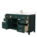 Wyndham Beckett 60" Single Bathroom Vanity In Green Carrara Cultured Marble Countertop Undermount Square Sink Brushed Gold Trim WCG242460SGDCCUNSMXX