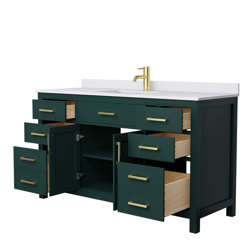 Wyndham Beckett 60" Single Bathroom Vanity In Green White Cultured Marble Countertop Undermount Square Sink Brushed Gold Trim WCG242460SGDWCUNSMXX