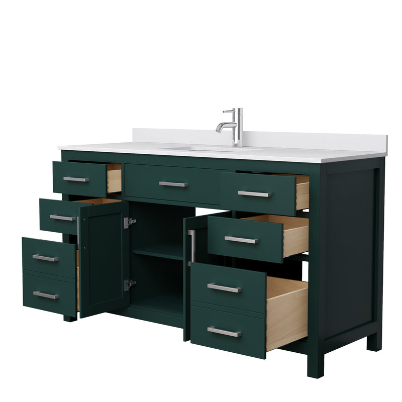 Wyndham Beckett 60" Single Bathroom Vanity In Green White Cultured Marble Countertop Undermount Square Sink Brushed Nickel Trim WCG242460SGEWCUNSMXX