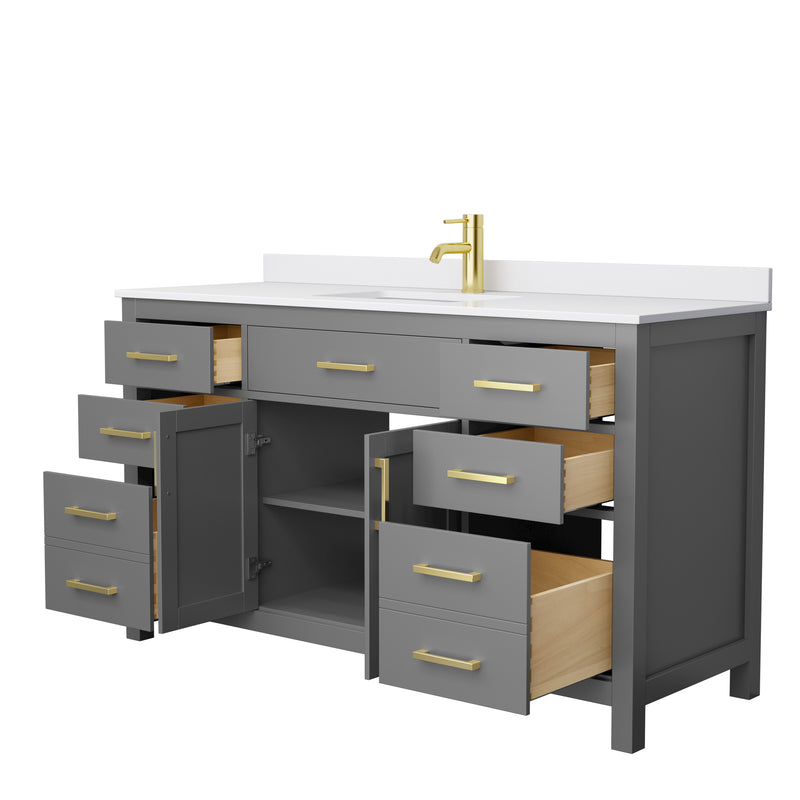 Wyndham Beckett 60" Single Bathroom Vanity In Dark Gray White Cultured Marble Countertop Undermount Square Sink Brushed Gold Trim WCG242460SGGWCUNSMXX