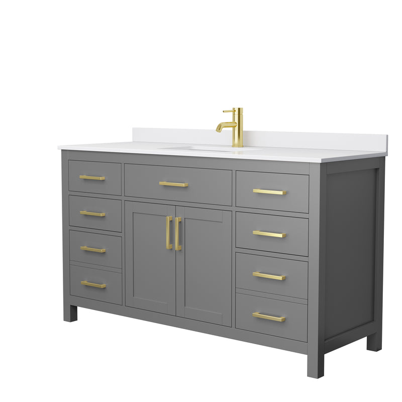 Wyndham Beckett 60" Single Bathroom Vanity In Dark Gray White Cultured Marble Countertop Undermount Square Sink Brushed Gold Trim WCG242460SGGWCUNSMXX