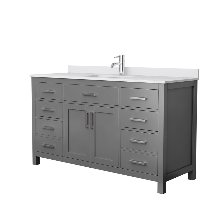 Wyndham Beckett 60" Single Bathroom Vanity In Dark Gray White Cultured Marble Countertop Undermount Square Sink And No Mirror WCG242460SKGWCUNSMXX