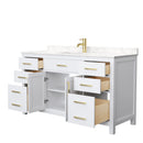 Wyndham Beckett 60" Single Bathroom Vanity In White Carrara Cultured Marble Countertop Undermount Square Sink Brushed Gold Trims and No Mirror WCG242460SWGCCUNSMXX