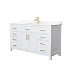 Wyndham Beckett 60" Single Bathroom Vanity In White Carrara Cultured Marble Countertop Undermount Square Sink Brushed Gold Trims And No Mirror WCG242460SWGCCUNSMXX