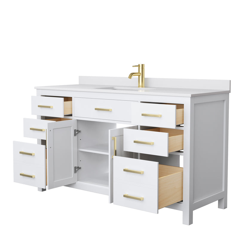 Wyndham Beckett 60" Single Bathroom Vanity In White White Cultured Marble Countertop Undermount Square Sink Brushed Gold Trims and No Mirror WCG242460SWGWCUNSMXX