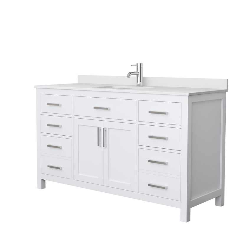 Wyndham Beckett 60" Single Bathroom Vanity In White White Cultured Marble Countertop Undermount Square Sink And No Mirror WCG242460SWHWCUNSMXX