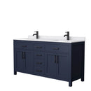 Wyndham Beckett 66" Double Bathroom Vanity In Dark Blue White Cultured Marble Countertop Undermount Square Sinks Matte Black Trim WCG242466DBBWCUNSMXX