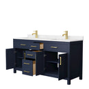 Wyndham Beckett 66" Double Bathroom Vanity In Dark Blue Carrara Cultured Marble Countertop Undermount Square Sinks and No Mirror WCG242466DBLCCUNSMXX