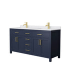 Wyndham Beckett 66" Double Bathroom Vanity In Dark Blue White Cultured Marble Countertop Undermount Square Sinks And No Mirror WCG242466DBLWCUNSMXX