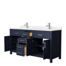 Wyndham Beckett 66" Double Bathroom Vanity In Dark Blue Carrara Cultured Marble Countertop Undermount Square Sinks Brushed Nickel Trim WCG242466DBNCCUNSMXX