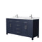 Wyndham Beckett 66" Double Bathroom Vanity In Dark Blue White Cultured Marble Countertop Undermount Square Sinks Brushed Nickel Trim WCG242466DBNWCUNSMXX