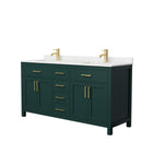 Wyndham Beckett 66" Double Bathroom Vanity In Green Carrara Cultured Marble Countertop Undermount Square Sinks Brushed Gold Trim WCG242466DGDCCUNSMXX