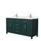 Wyndham Beckett 66" Double Bathroom Vanity In Green Carrara Cultured Marble Countertop Undermount Square Sinks Brushed Nickel Trim WCG242466DGECCUNSMXX