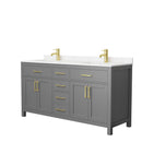 Wyndham Beckett 66" Double Bathroom Vanity In Dark Gray Carrara Cultured Marble Countertop Undermount Square Sinks Brushed Gold Trim WCG242466DGGCCUNSMXX