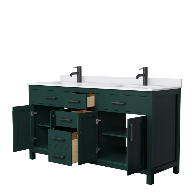 Wyndham Beckett 66" Double Bathroom Vanity In Green White Cultured Marble Countertop Undermount Square Sinks Matte Black Trim WCG242466DGKWCUNSMXX