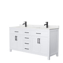 Wyndham Beckett 66" Double Bathroom Vanity In White Carrara Cultured Marble Countertop Undermount Square Sinks Black Trims And No Mirror WCG242466DWBCCUNSMXX