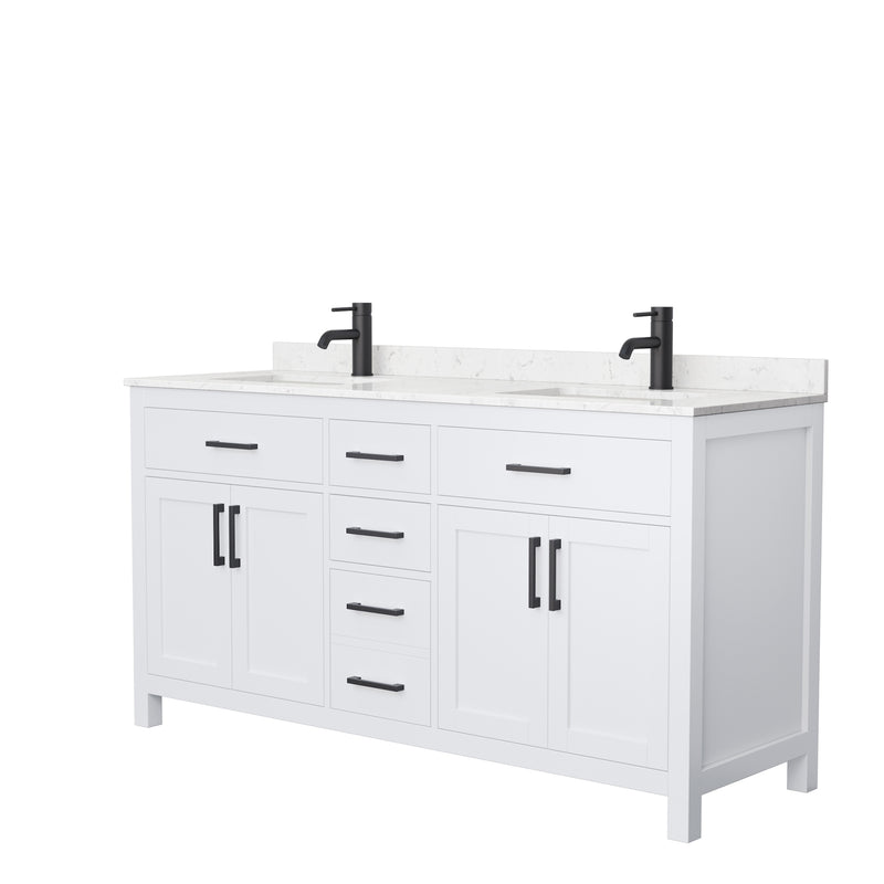 Wyndham Beckett 66" Double Bathroom Vanity In White Carrara Cultured Marble Countertop Undermount Square Sinks Black Trims And No Mirror WCG242466DWBCCUNSMXX