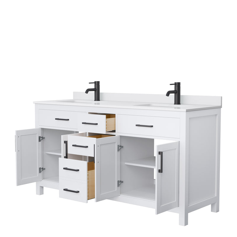 Wyndham Beckett 66" Double Bathroom Vanity In White White Cultured Marble Countertop Undermount Square Sinks Black Trims and No Mirror WCG242466DWBWCUNSMXX