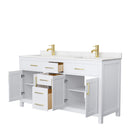 Wyndham Beckett 66" Double Bathroom Vanity In White Carrara Cultured Marble Countertop Undermount Square Sinks Brushed Gold Trims and No Mirror WCG242466DWGCCUNSMXX