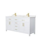 Wyndham Beckett 66" Double Bathroom Vanity In White Carrara Cultured Marble Countertop Undermount Square Sinks Brushed Gold Trims And No Mirror WCG242466DWGCCUNSMXX