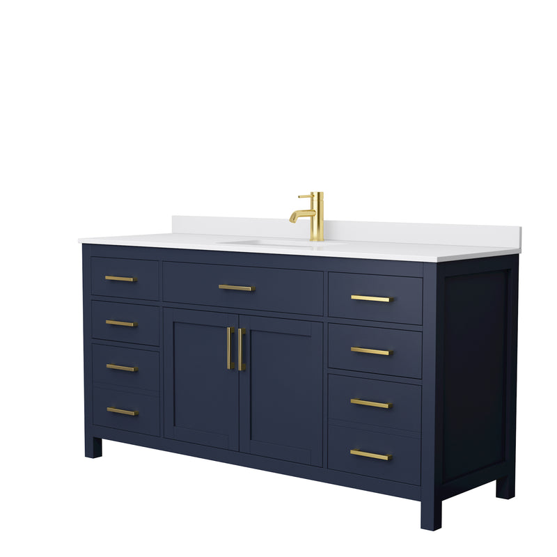 Wyndham Beckett 66" Single Bathroom Vanity In Dark Blue White Cultured Marble Countertop Undermount Square Sink And No Mirror WCG242466SBLWCUNSMXX