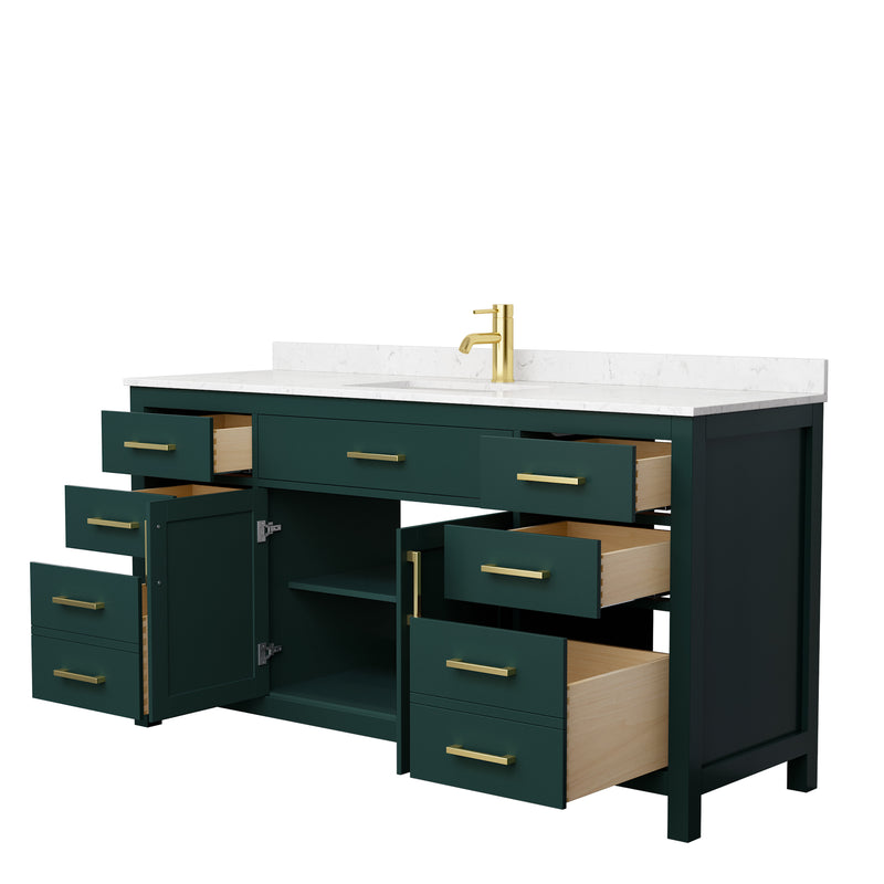 Wyndham Beckett 66" Single Bathroom Vanity In Green Carrara Cultured Marble Countertop Undermount Square Sink Brushed Gold Trim WCG242466SGDCCUNSMXX