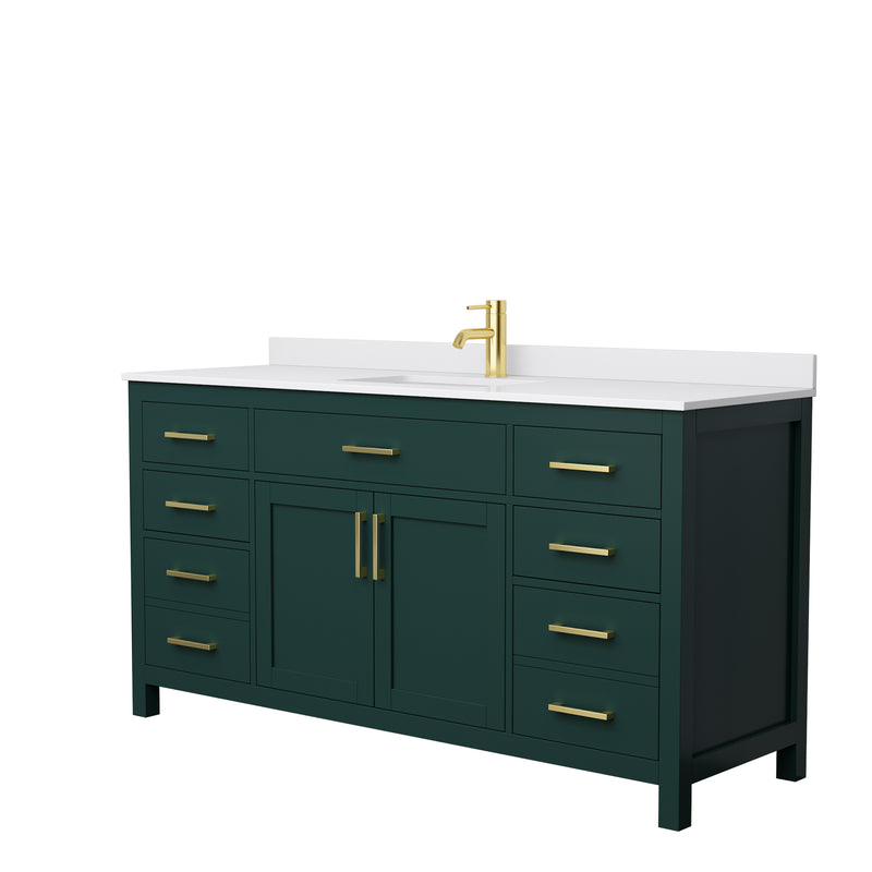 Wyndham Beckett 66" Single Bathroom Vanity In Green White Cultured Marble Countertop Undermount Square Sink Brushed Gold Trim WCG242466SGDWCUNSMXX