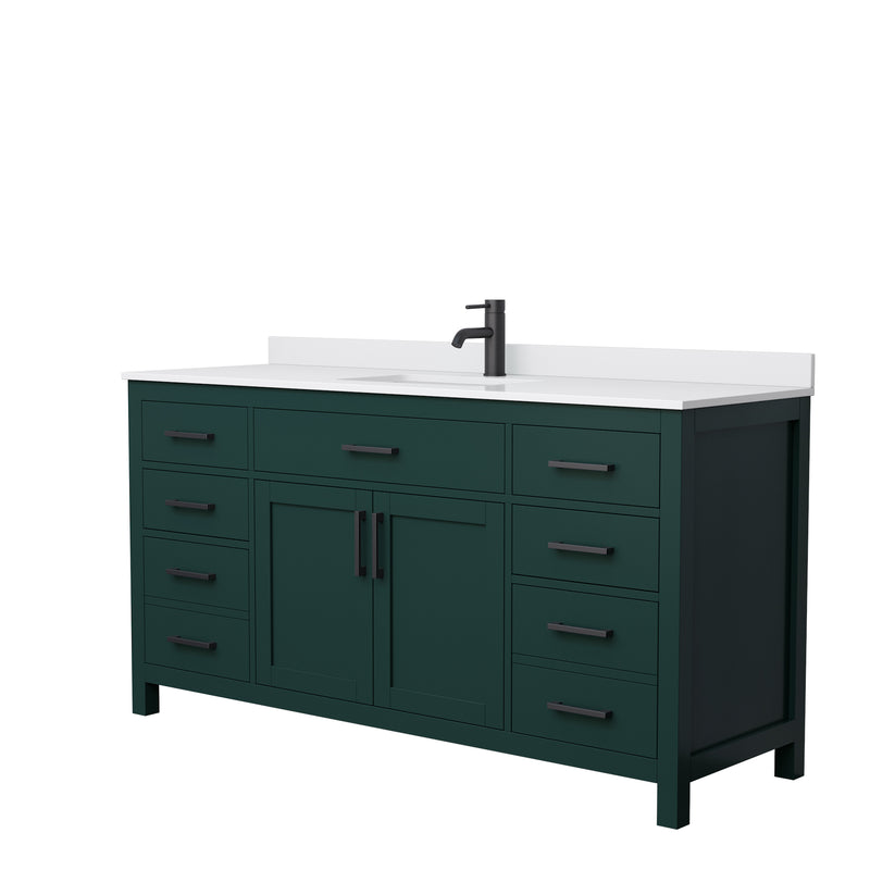 Wyndham Beckett 66" Single Bathroom Vanity In Green White Cultured Marble Countertop Undermount Square Sink Matte Black Trim WCG242466SGKWCUNSMXX