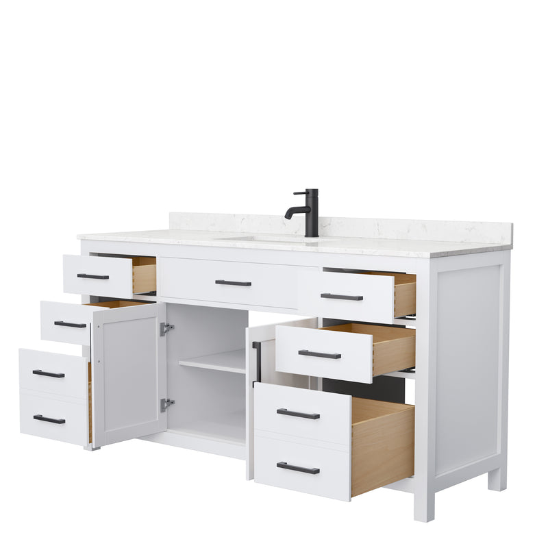 Wyndham Beckett 66" Single Bathroom Vanity In White Carrara Cultured Marble Countertop Undermount Square Sink Black Trims and No Mirror WCG242466SWBCCUNSMXX