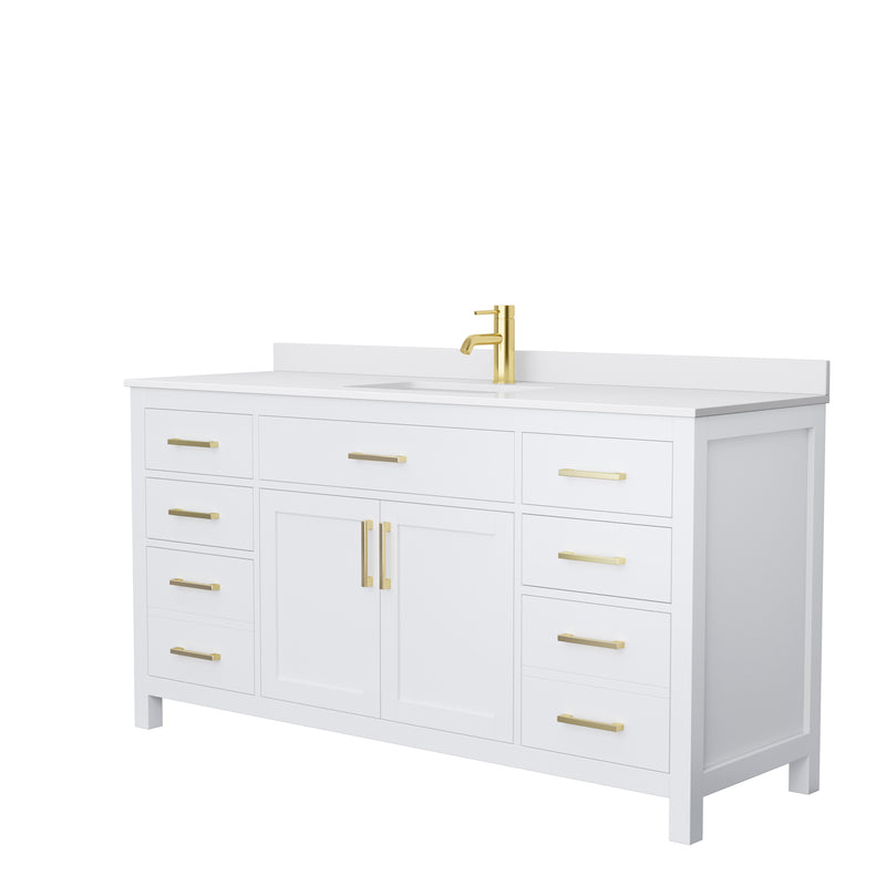 Wyndham Beckett 66" Single Bathroom Vanity In White White Cultured Marble Countertop Undermount Square Sink Brushed Gold Trims And No Mirror WCG242466SWGWCUNSMXX