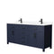 Wyndham Beckett 72" Double Bathroom Vanity In Dark Blue Carrara Cultured Marble Countertop Undermount Square Sinks Matte Black Trim WCG242472DBBCCUNSMXX