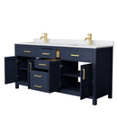 Wyndham Beckett 72" Double Bathroom Vanity In Dark Blue White Cultured Marble Countertop Undermount Square Sinks and No Mirror WCG242472DBLWCUNSMXX