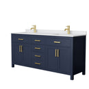 Wyndham Beckett 72" Double Bathroom Vanity In Dark Blue White Cultured Marble Countertop Undermount Square Sinks And No Mirror WCG242472DBLWCUNSMXX