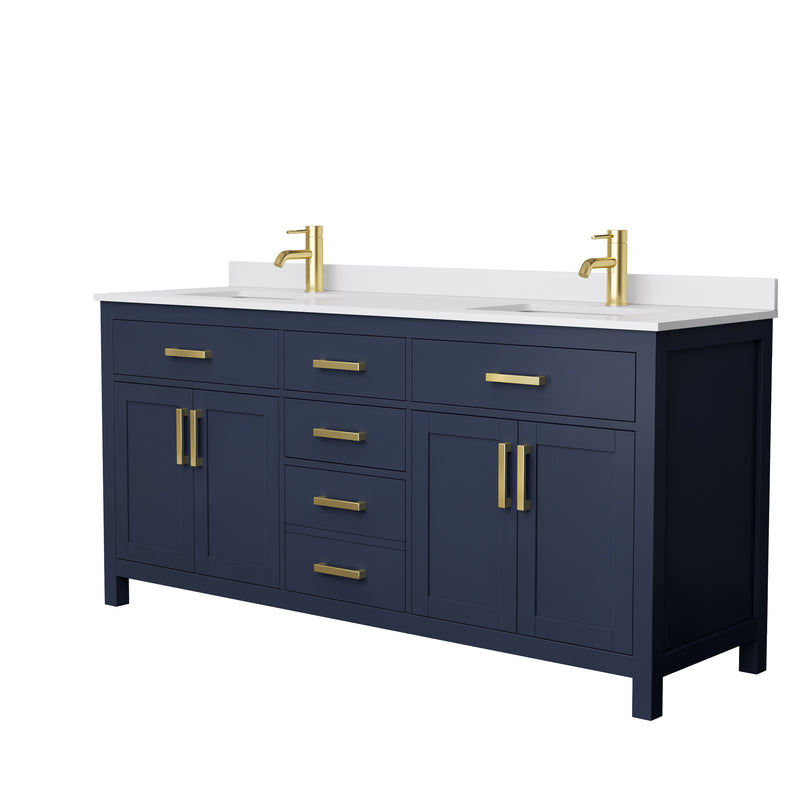 Wyndham Beckett 72" Double Bathroom Vanity In Dark Blue White Cultured Marble Countertop Undermount Square Sinks And No Mirror WCG242472DBLWCUNSMXX