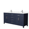 Wyndham Beckett 72" Double Bathroom Vanity In Dark Blue Carrara Cultured Marble Countertop Undermount Square Sinks Brushed Nickel Trim WCG242472DBNCCUNSMXX