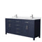 Wyndham Beckett 72" Double Bathroom Vanity In Dark Blue White Cultured Marble Countertop Undermount Square Sinks Brushed Nickel Trim WCG242472DBNWCUNSMXX