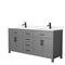 Wyndham Beckett 72" Double Bathroom Vanity In Dark Gray Carrara Cultured Marble Countertop Undermount Square Sinks Matte Black Trim WCG242472DGBCCUNSMXX