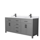 Wyndham Beckett 72" Double Bathroom Vanity In Dark Gray White Cultured Marble Countertop Undermount Square Sinks Matte Black Trim WCG242472DGBWCUNSMXX