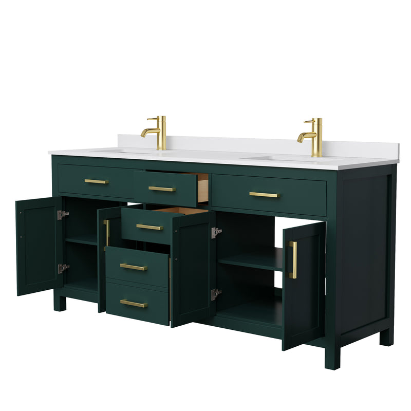 Wyndham Beckett 72" Double Bathroom Vanity In Green White Cultured Marble Countertop Undermount Square Sinks Brushed Gold Trim WCG242472DGDWCUNSMXX